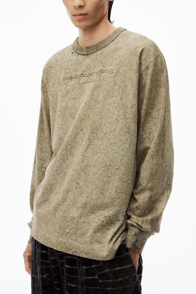 Alexander Wang Logo Embossed Splatter Wash Long sleeve tee in Cotton Hemp Jersey 3