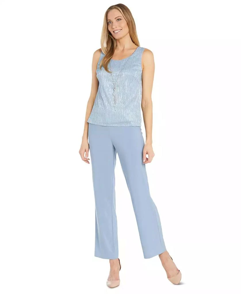 R & M Richards Women's Metallic Jacket, Necklace Top & Pants Set 2