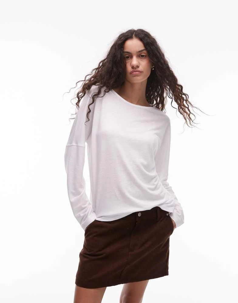 ARKET ARKET linen blend relaxed top with seamed long sleeves in white 1