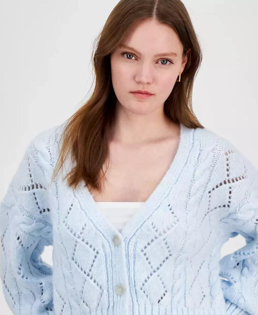 Hippie Rose Juniors' Pointelle Cable-Knit Cardigan 3