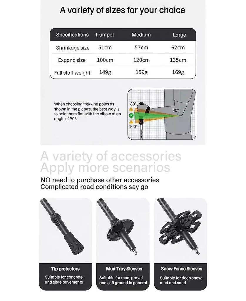 Naturehike 1pc Trekking Pole Carbon 169g, Adjustable Ultra-Lightweight Hiking Sticks Unisex Walking Stick with Accessories for Outdoor,Soil Brown 7