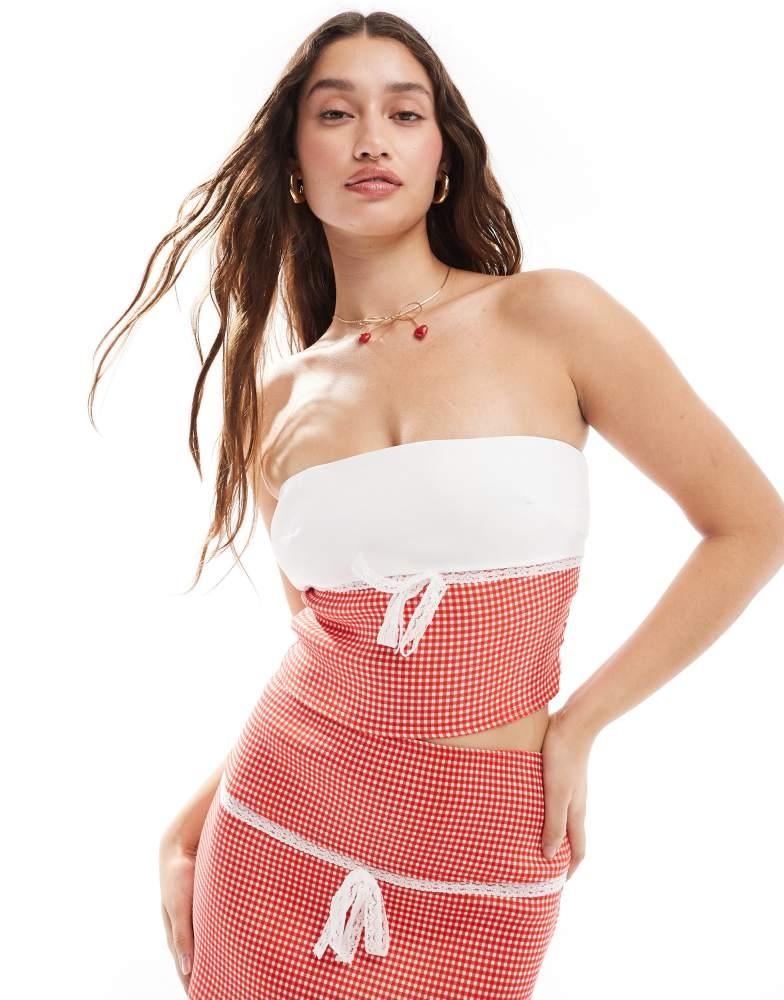 Daisy Street Daisy Street square neck cami crop top with contrast bust in red gingham co-ord