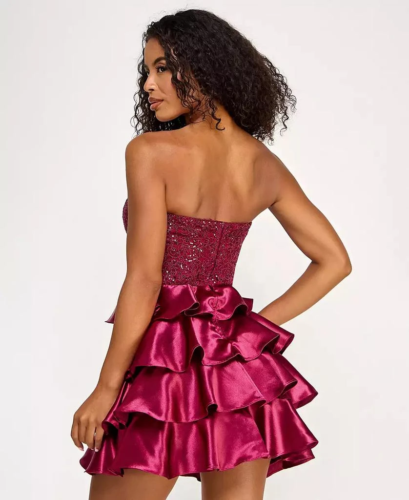 SENI & CADE Juniors' Sequin Embellished Strapless Satin Tiered Dress 6