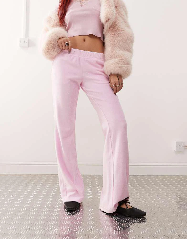 Monki Monki terry flared jogger in pink 4