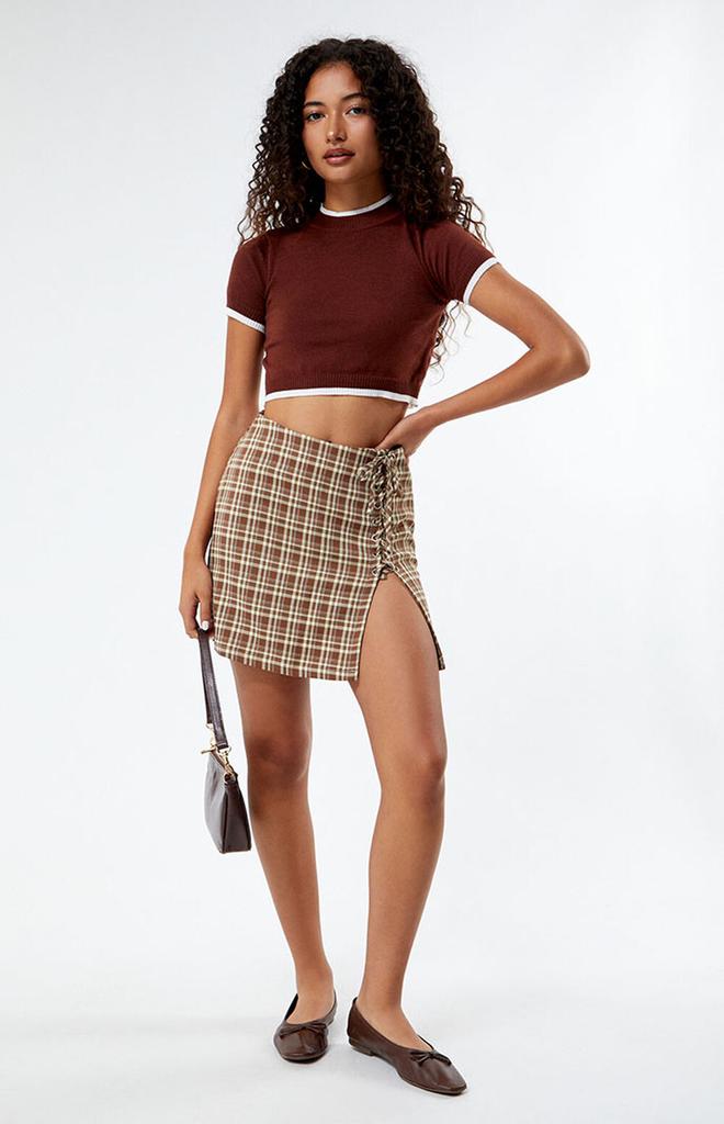 Daisy Street Plaid Lace Up Mini Skirt