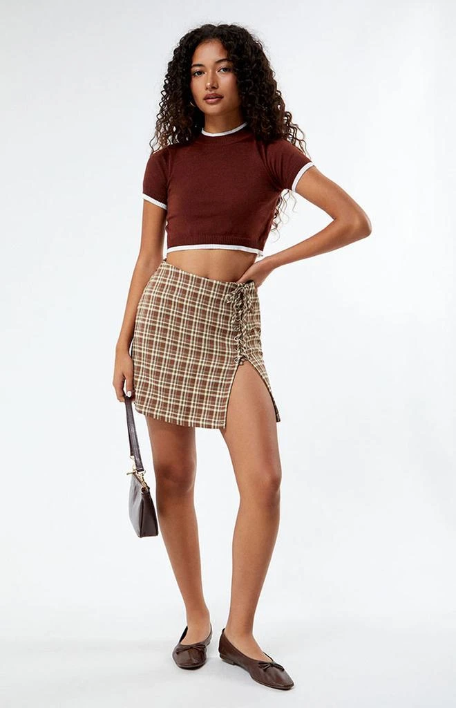 Daisy Street Plaid Lace Up Mini Skirt 1