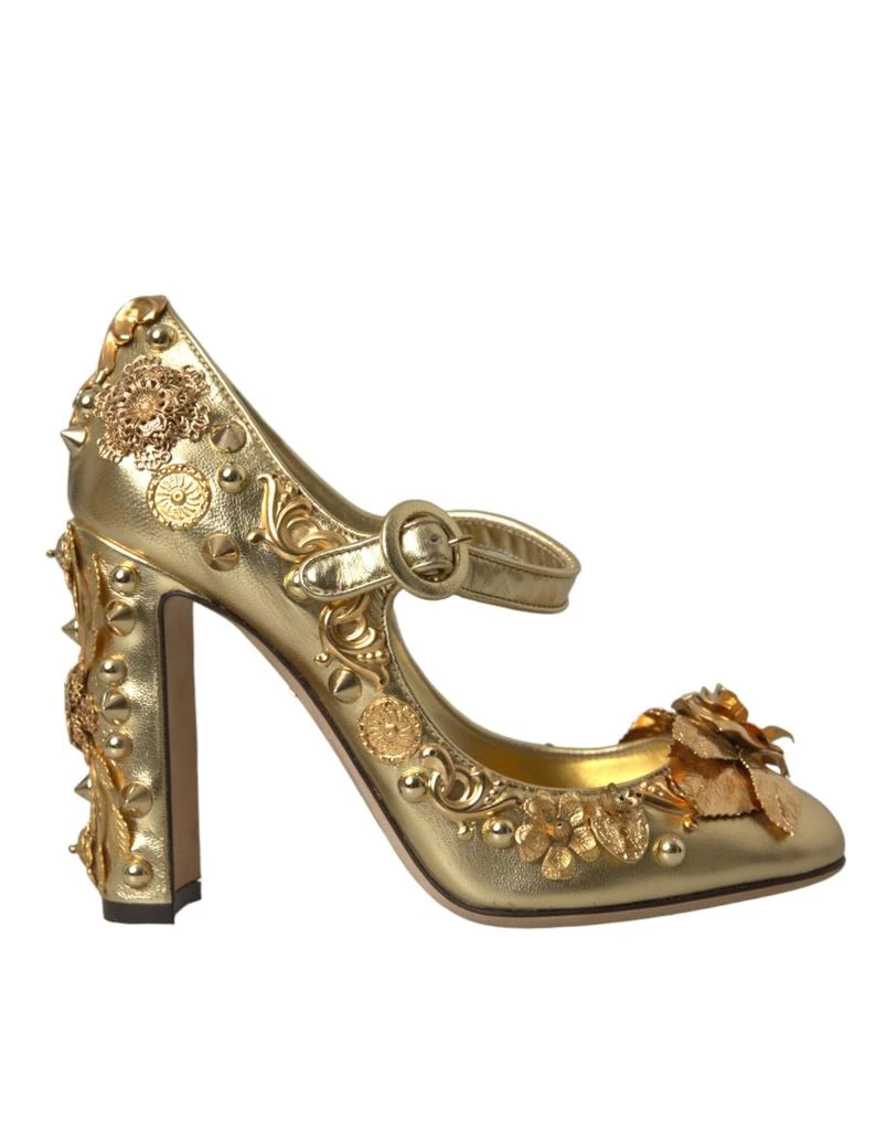 Dolce & Gabbana Dolce & Gabbana Gold Leather Crystal Mary Janes Pumps Shoes 1