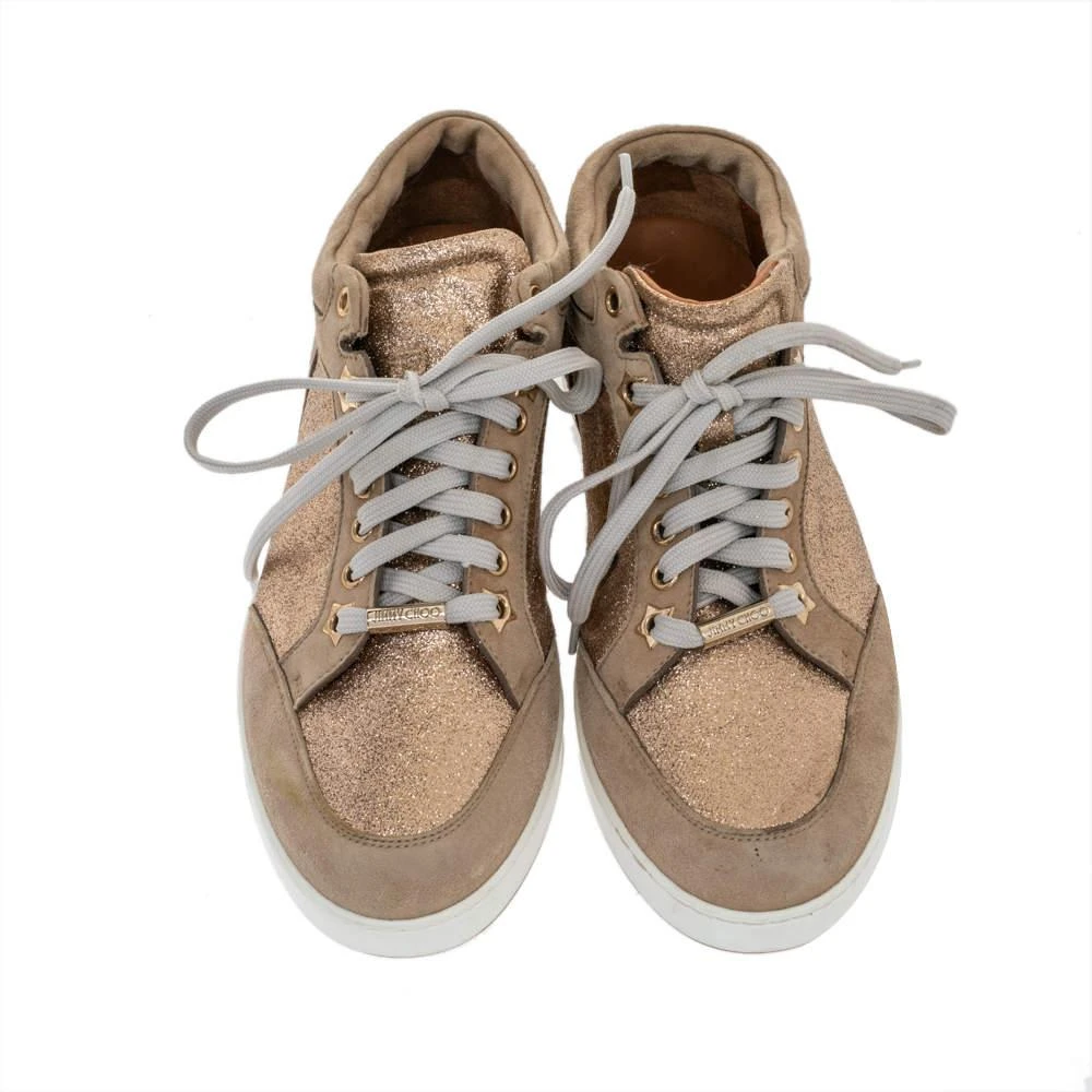 Jimmy Choo Jimmy Choo Beige Glitter And Suede Miami Lace Up Sneakers Size 38 3