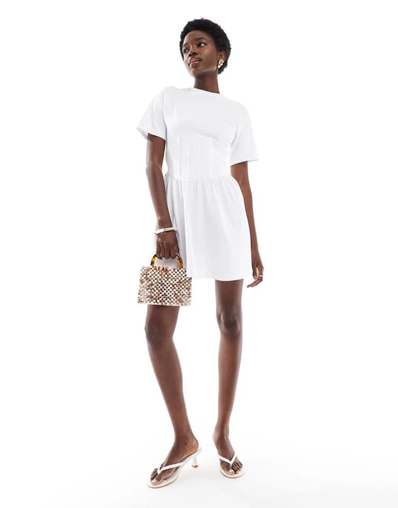ASOS ASOS DESIGN corset waist T-shirt mini dress in white 2