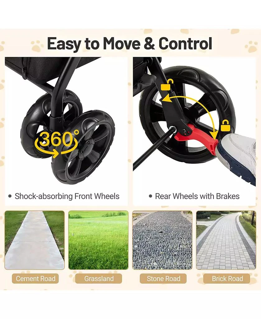 Gymax Dog Stroller for Small Medium Dogs w/ Dual Entry Ramp All-Terrain Wheels 6