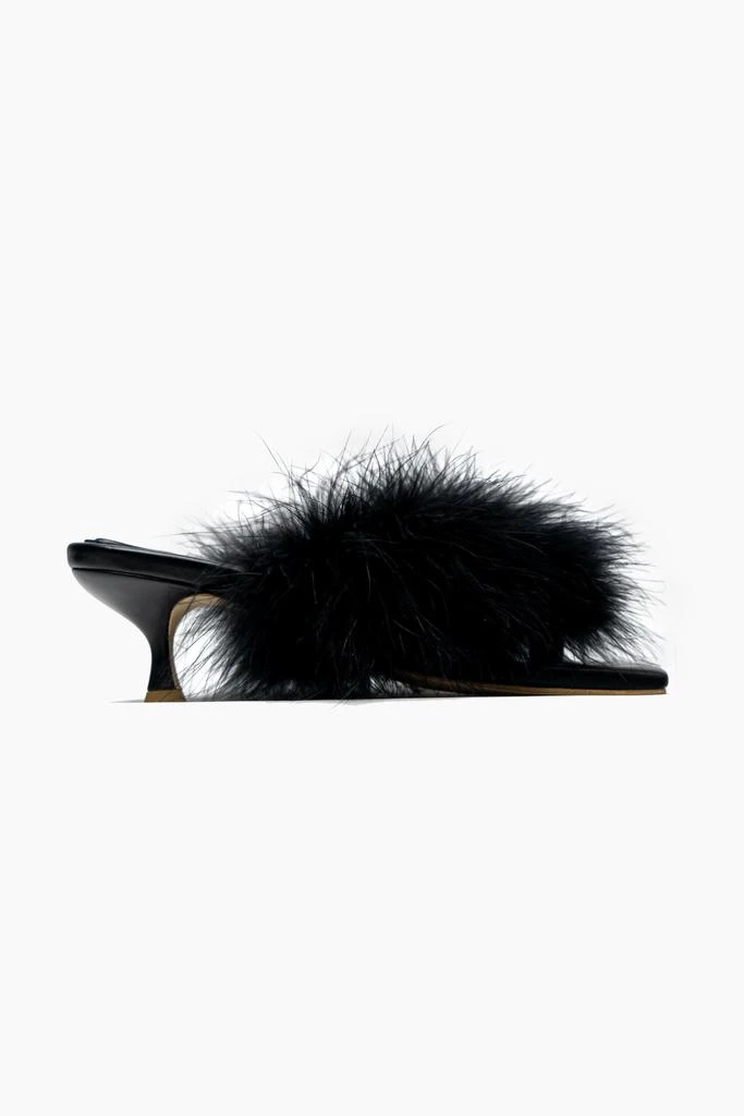Sleeper Pom Kitten Heel Mules with Feathers in Black 2