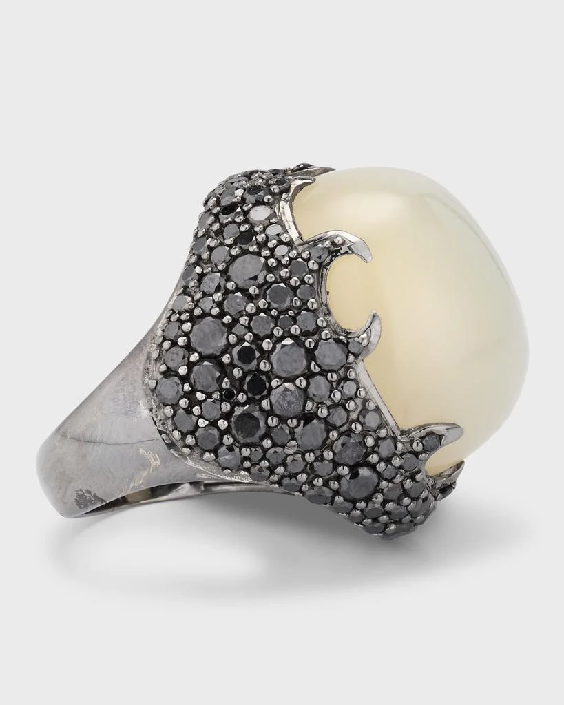 Piranesi 18K Black Gold Cabochon White Moonstone and Black Diamond Ring, Size 7 4