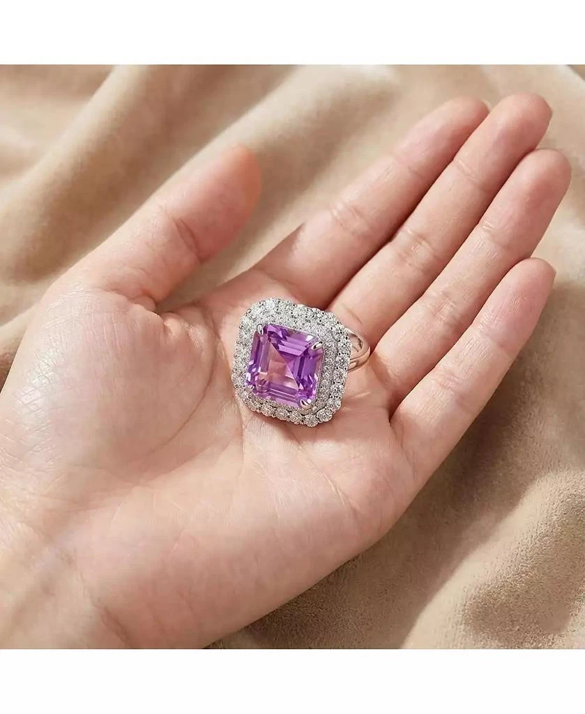 Genevive Dazzling White Gold Plated Pink Ascher 
Double Halo CZ Cocktail Ring 6