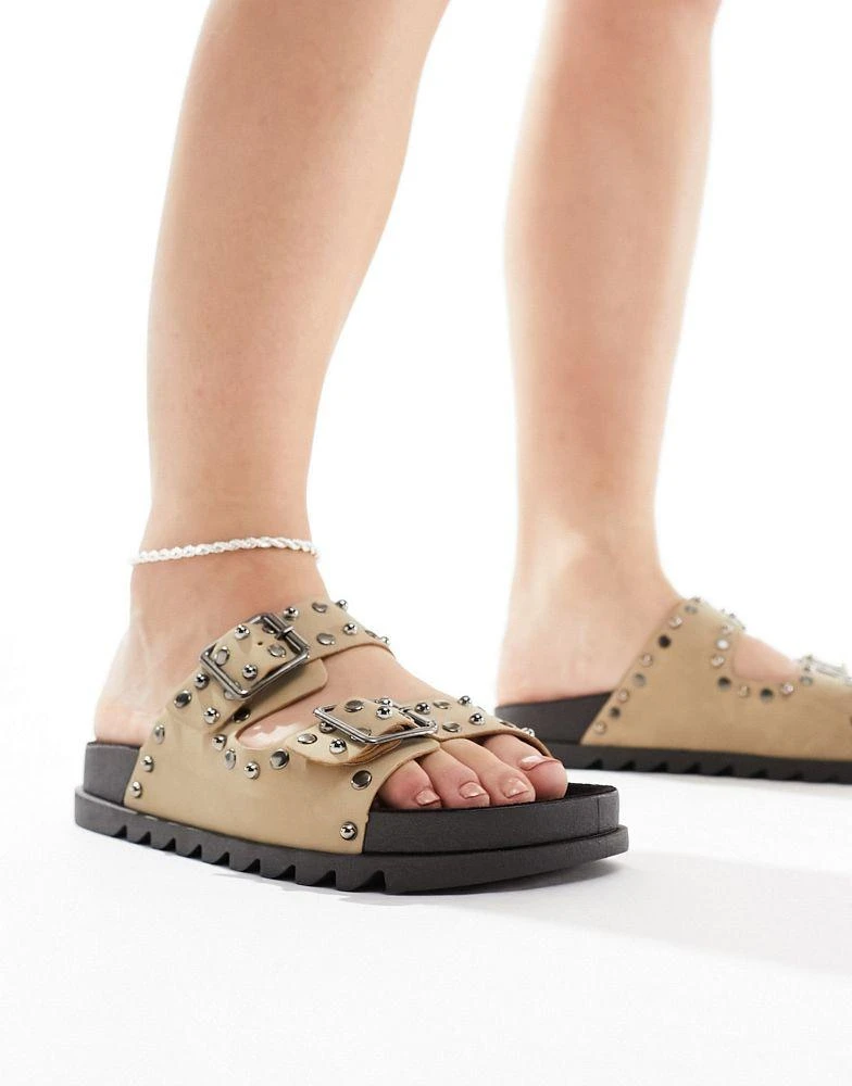 ASOS ASOS DESIGN Wide Fit Fantasy studded flat sandal in taupe 3