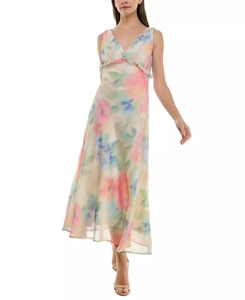 Taylor Women's Watercolor-Print Chiffon Ruffled Dress