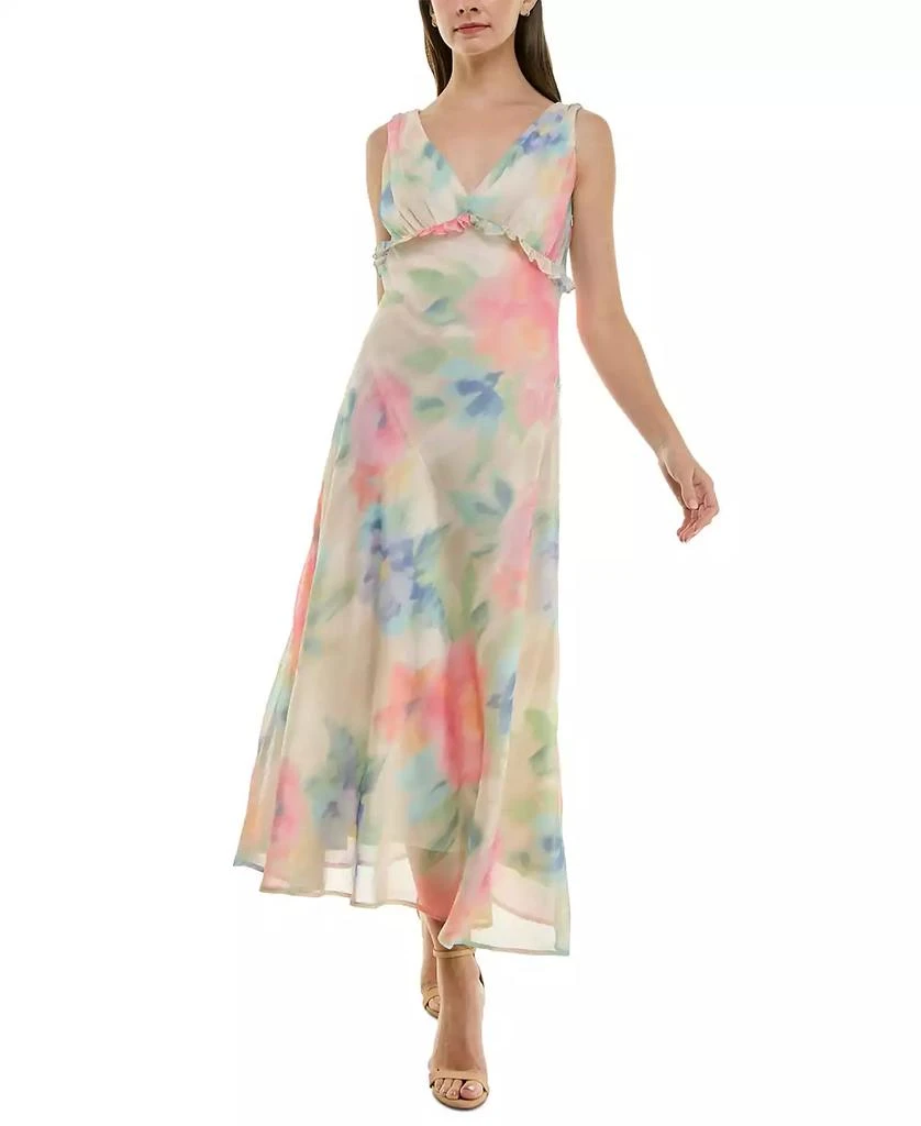 Taylor Women's Watercolor-Print Chiffon Ruffled Dress 1