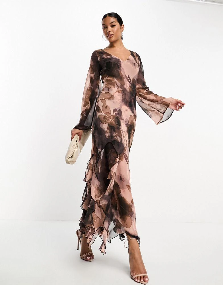 ASOS ASOS DESIGN knot hem detail maxi dress in blurred floral print 1