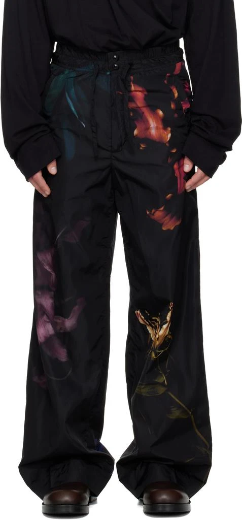 Dries Van Noten Black Floral Print Trousers 1