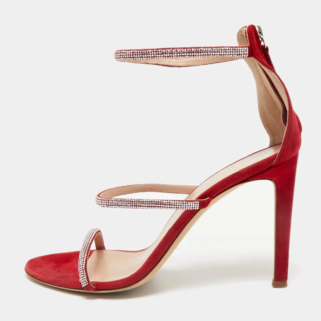 Giuseppe Zanotti Giuseppe Zanotti Red Crystal Embellished Suede Strappy Sandals Size 39