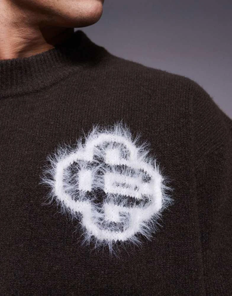 The Couture Club The Couture Club co-ord fluffy knit emblem jumper in brown 3