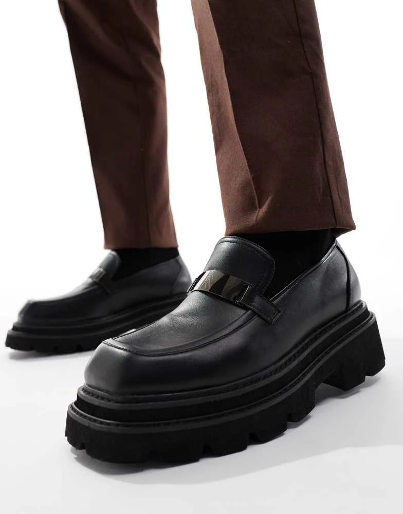 ASOS ASOS DESIGN chunky loafer in black with silver hardware 1