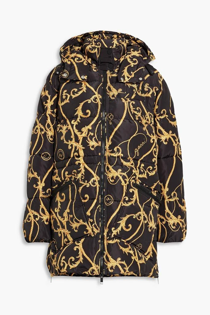 Ganni Quilted printed shell hooded coat 1