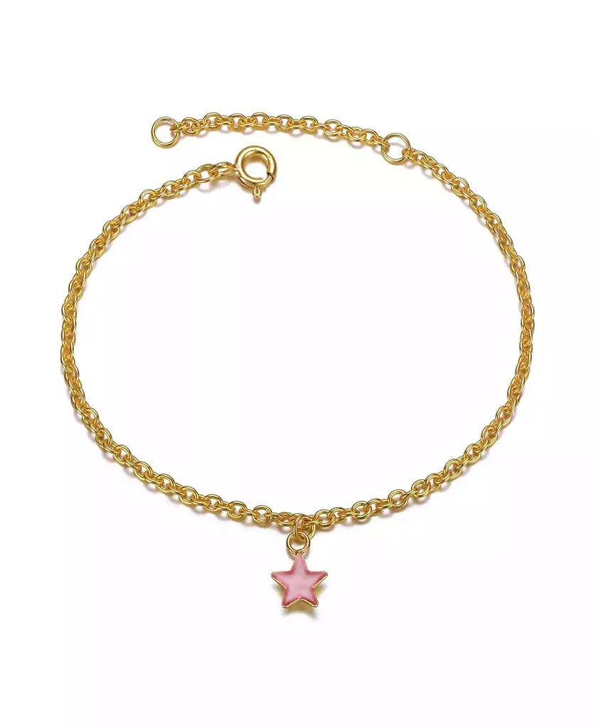 GiGiGirl 14k Gold Plated Pink Enamel Lucky Star Drop Charm Bracelet