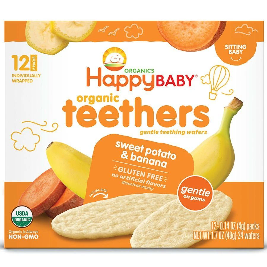 Happy Baby Organics Gentle Teething Wafers, Gluten Free & Vegan, Sweet Potato & Banana Banana & Sweet Potato 2