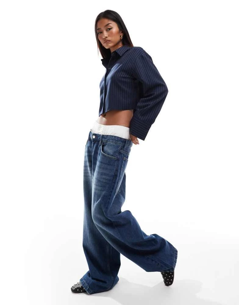 New Look New Look stripe cropped shirt in navy 3