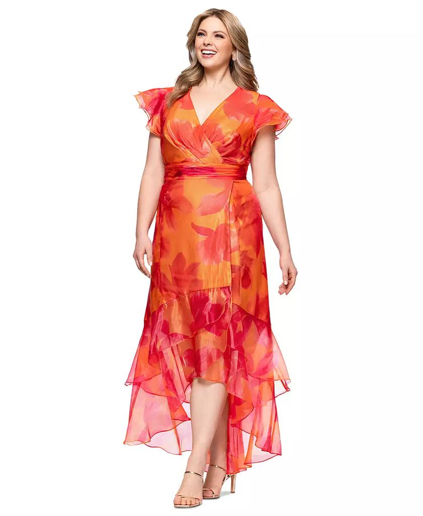 XSCAPE Plus Size Floral-Print Chiffon High-Low Dress