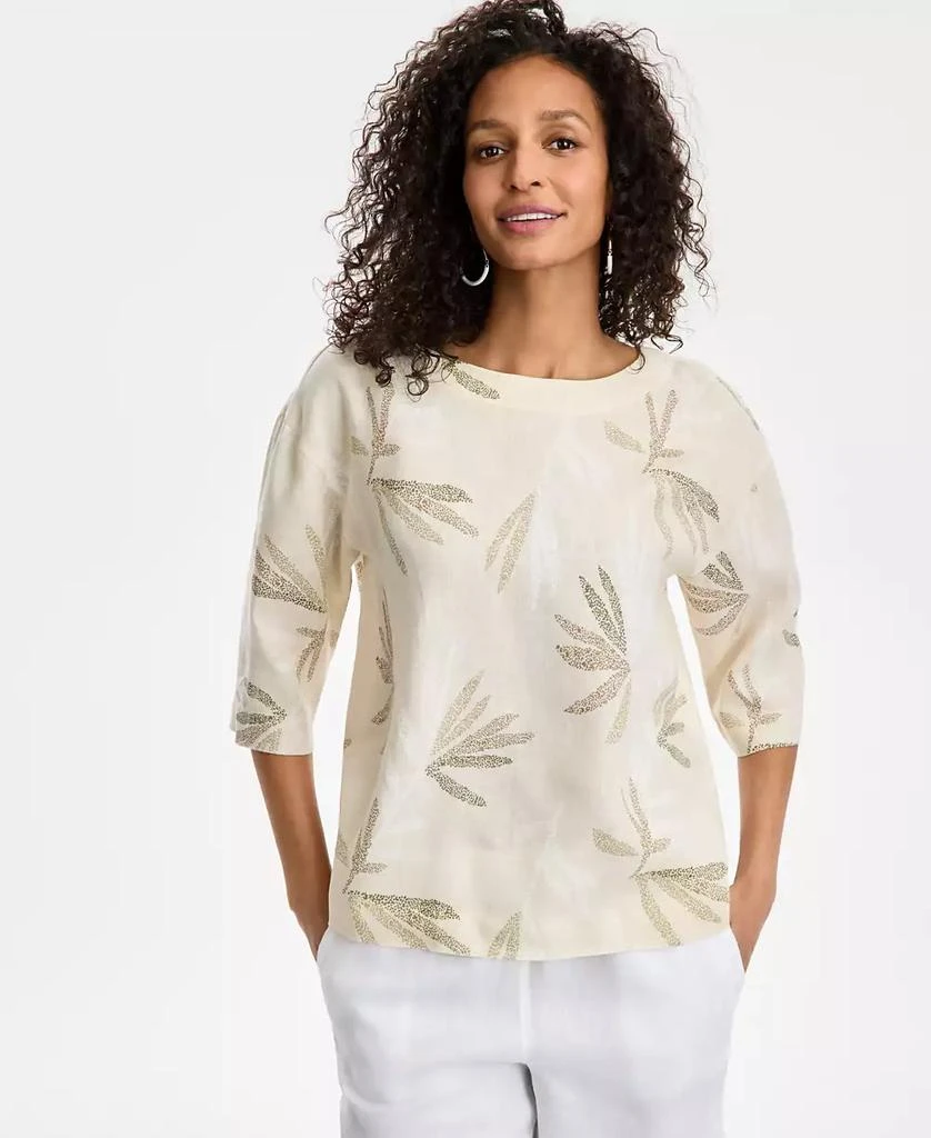 Charter Club Women's Palm-Print 100% Linen Top, Exclusively at Macy's 1