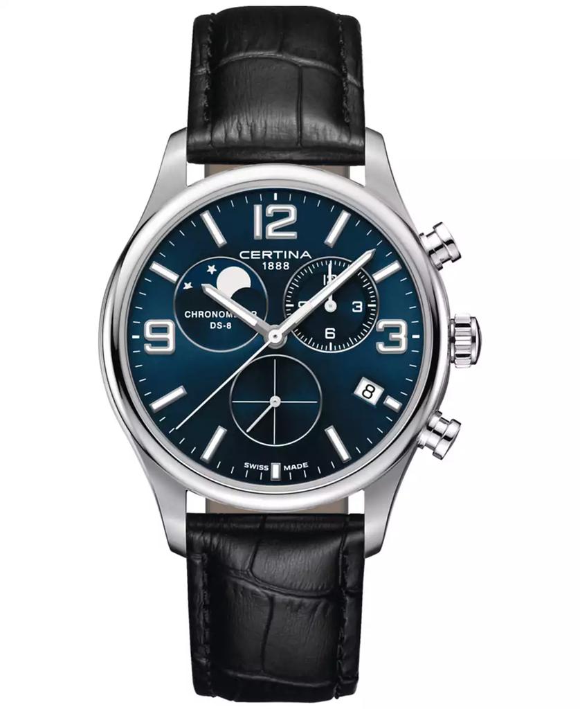 Certina Men's Swiss Chronograph DS-8 Moon Phase Black Leather Strap Watch 42mm