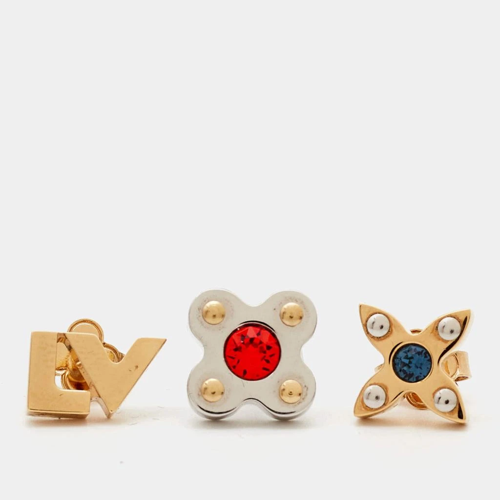 Louis Vuitton Louis Vuitton  Love Letters Crystals Two Tone Set of 3 Earrings 1