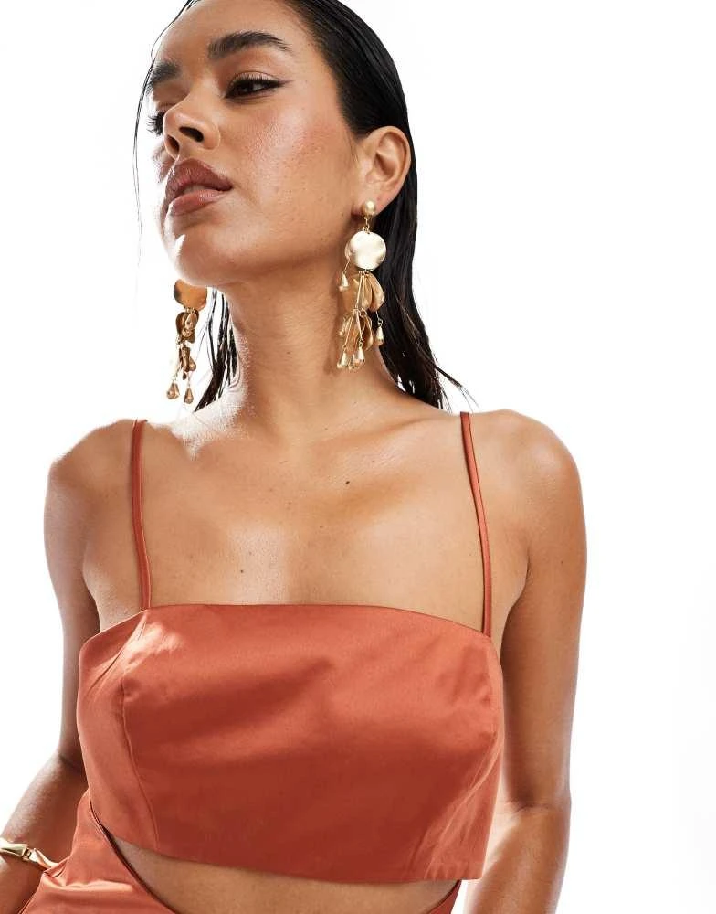 ASOS ASOS DESIGN satin bias cut out midi dress in rust 4