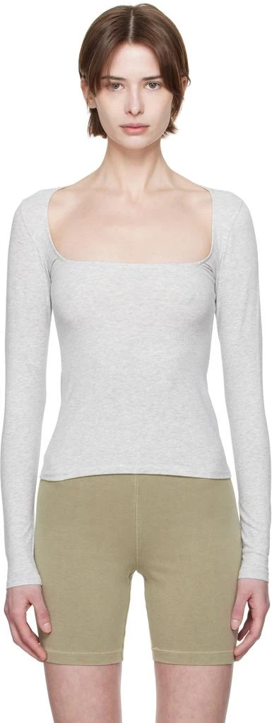 SKIMS Gray Cotton Jersey Scoop Neck Long Sleeve T-shirt 1