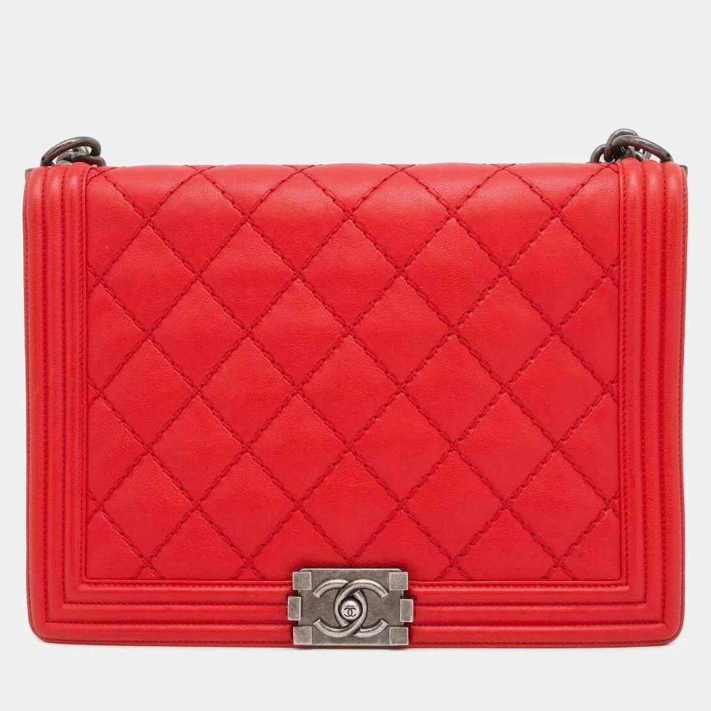 Chanel Chanel Red Leather Large Boy Shoulder Bag 1