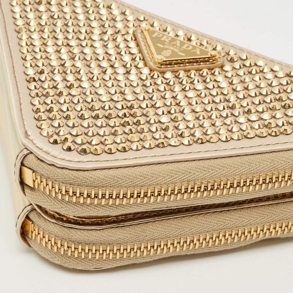 Prada Prada Gold Leather and Satin Crystal Embellished Mini