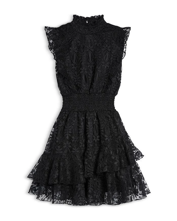 AQUA Girls' Mock Neck Lace Tiered Mini Dress - Little Kid, Big Kid - Exclusive 1