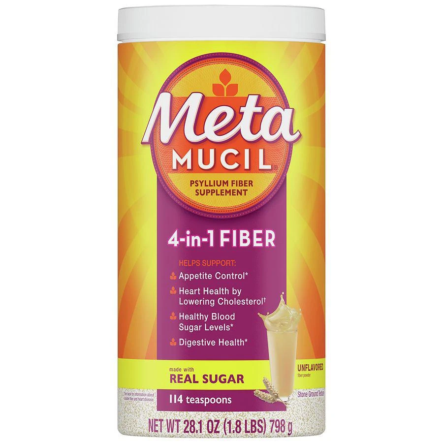 Metamucil Daily Psyllium Husk Powder Supplement with Real Sugar, 4-in-1 Fiber Unflavored 1