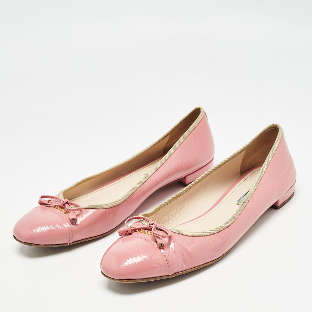 Prada Prada Pink Saffiano Vernice Leather Bow Ballet Flats Size 42