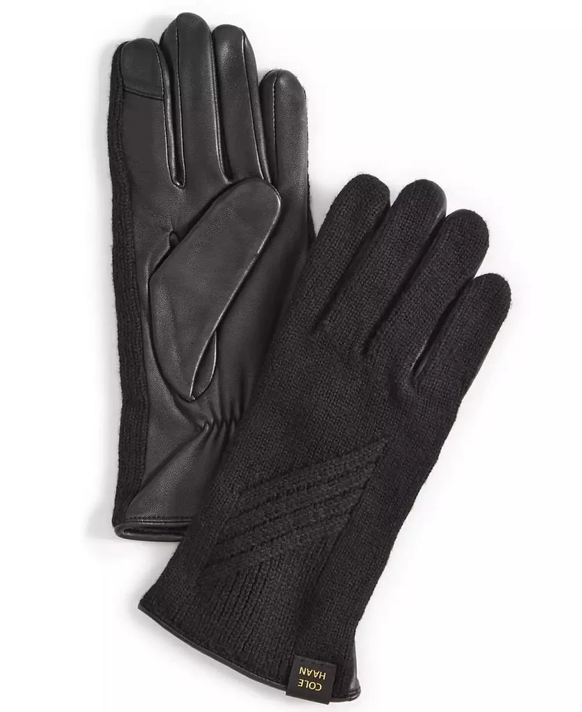 Cole Haan Women's Rib-Knit Leather-Palm Gloves 1