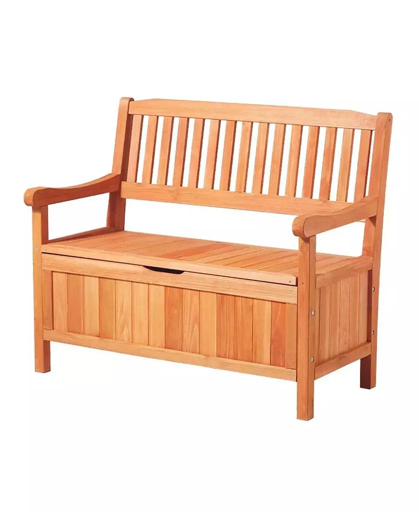 SUGIFT Outdoor Storage Bench 2-Person Wooden Storage Bench 33 Gallons Deck Box with Side Handle