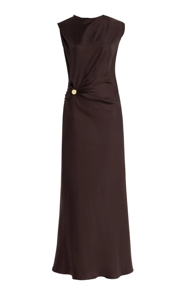 Loulou de Saison Loulou de Saison - Roan Draped Silk Dress - Brown - XS - Moda Operandi 1
