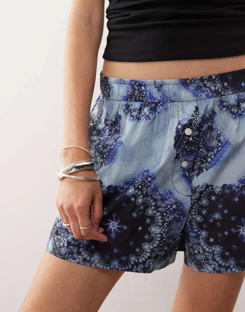 Monki Monki poplin shorts in blue scarf print 4