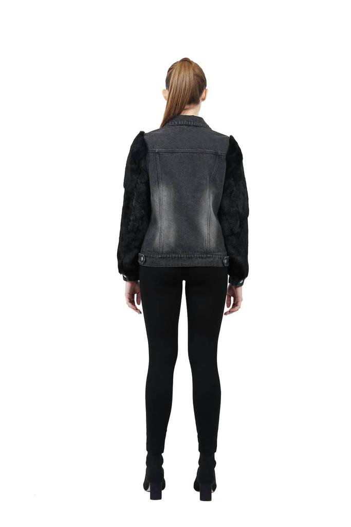 Love Token Murray Genuine Real Rabbit Fur Sleeve Denim Coat