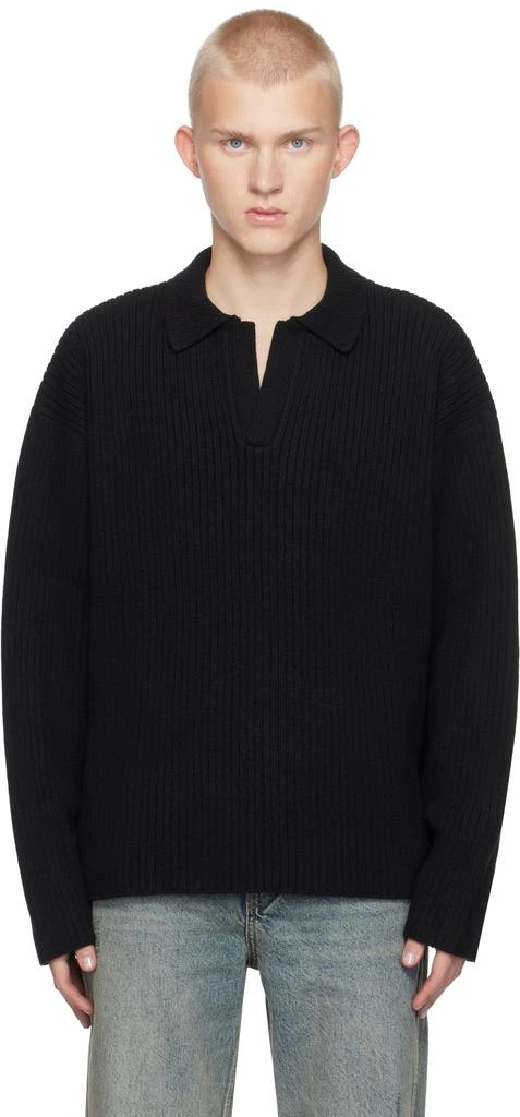 Represent Black Ribbed Knit Polo 1