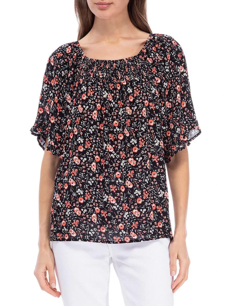B Collection by Bobeau Womens Smocked Floral Peasant Top 1