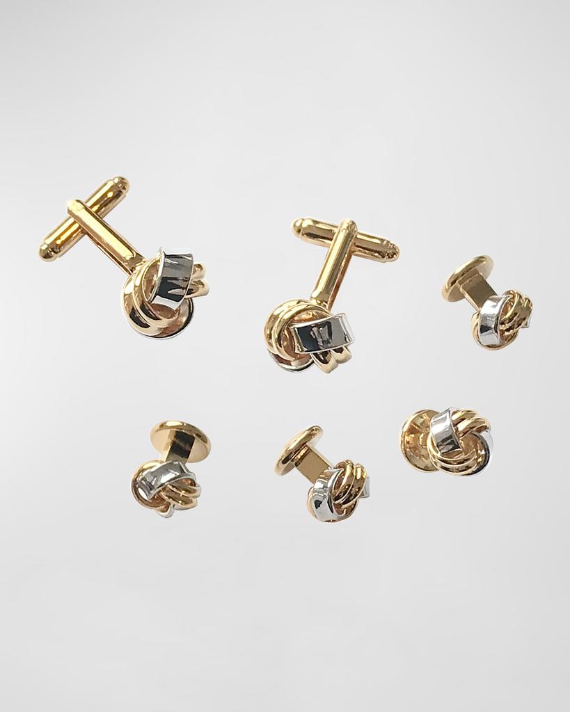 LINK UP Men's Two-Tone Classic Knot Gold Cufflink Stud Set