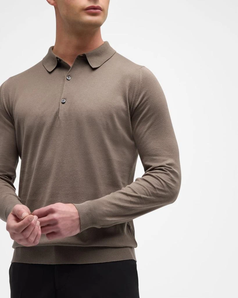 John Smedley Men's Solid Long-Sleeve Polo Shirt 6