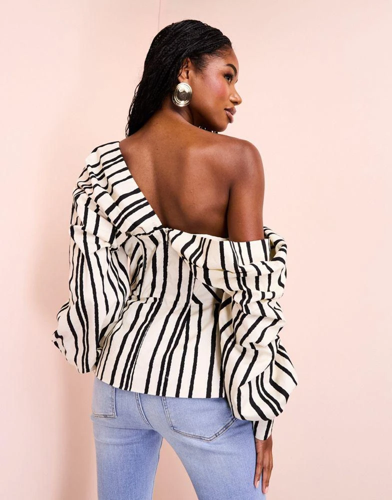 ASOS LUXE ASOS LUXE cotton poplin exaggerated sleeve top in black and cream stripe 4